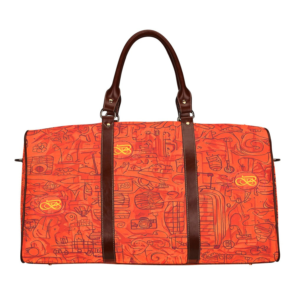 Petit Sac motifs orange rouge Bordure Marron Bagaléa