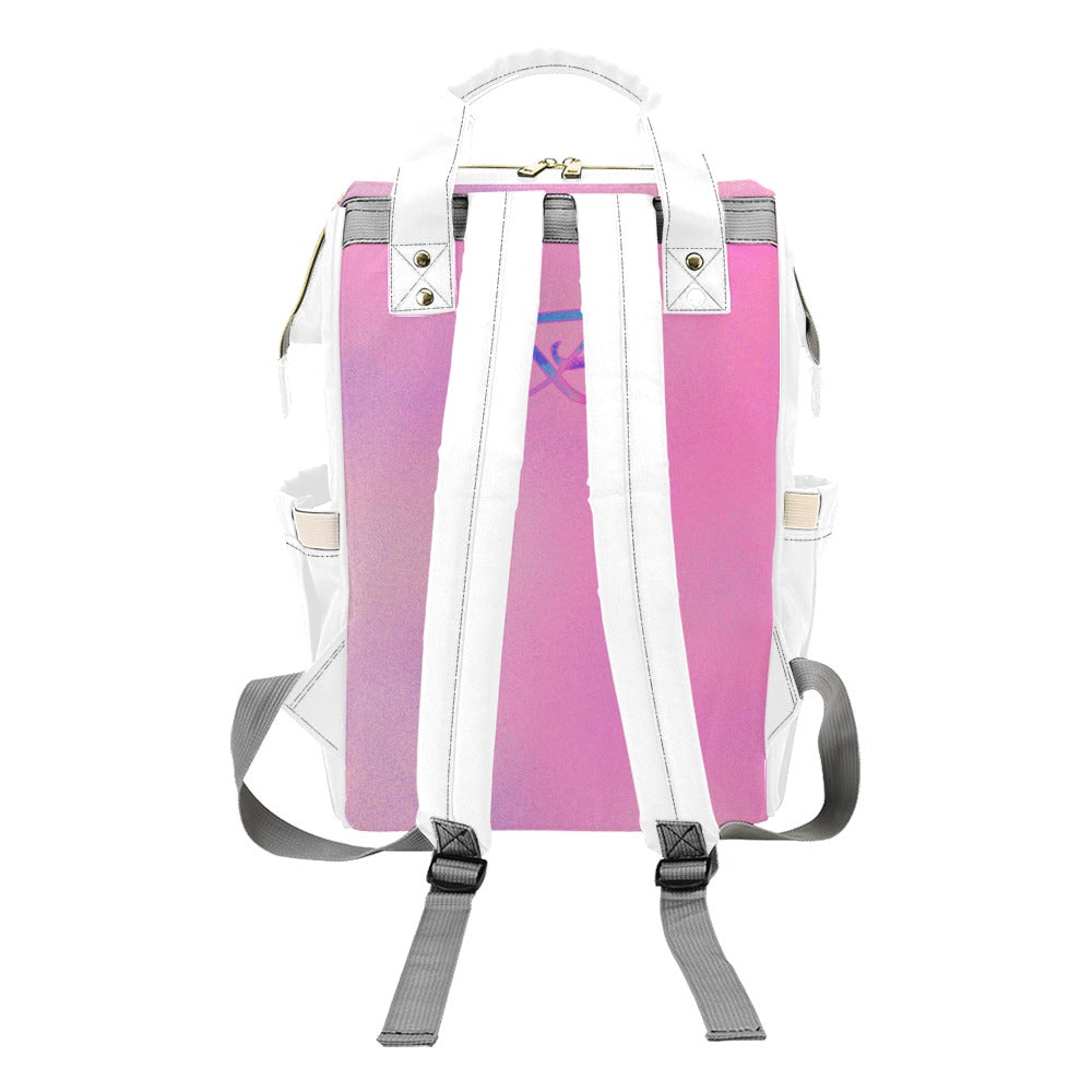 Sac à dos multiusage blanc motif rose Bagaléa avec compartiments multiples