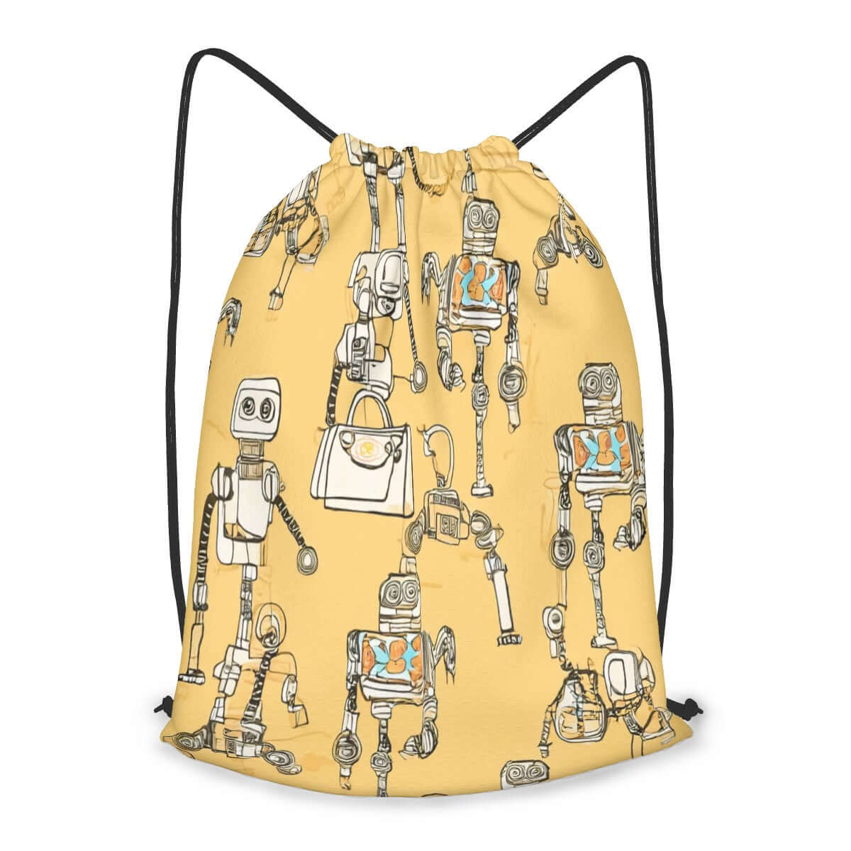 Sac à cordon avec motif robotique, parfait pour les jeunes explorateurs technophiles.