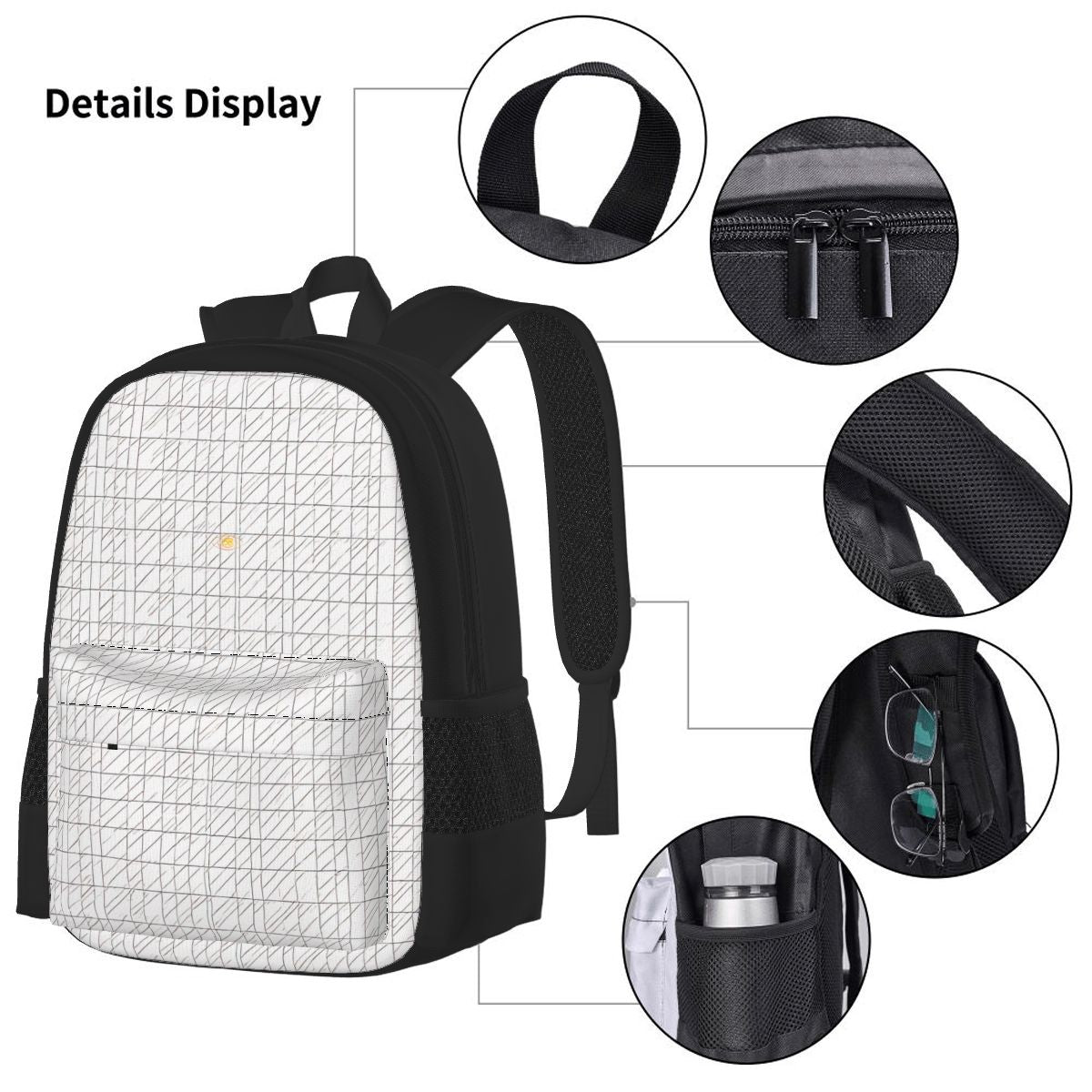 3-Piece White Canvas Bag Set – Oxford Backpack, Insulated Lunch Bag & Pencil Case