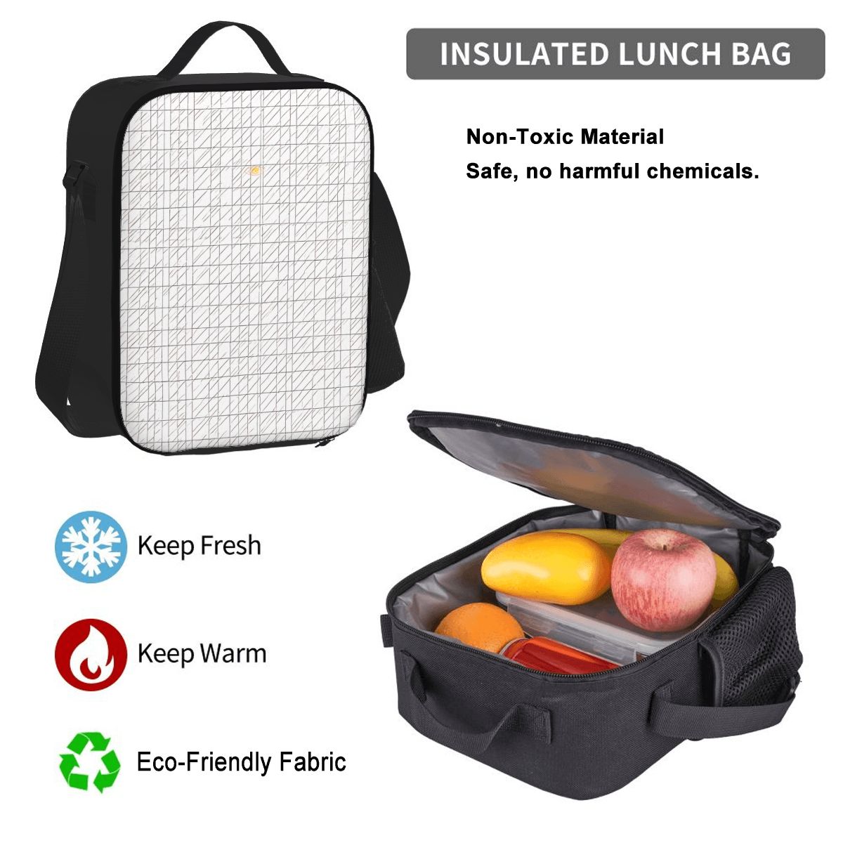 3-Piece White Canvas Bag Set – Oxford Backpack, Insulated Lunch Bag & Pencil Case