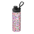 Bouteille eau sport 18oz Bagaléa – motif mosaïque floral rose et multicolore, couvercle sport noir avec anneau, acier inoxydable 

