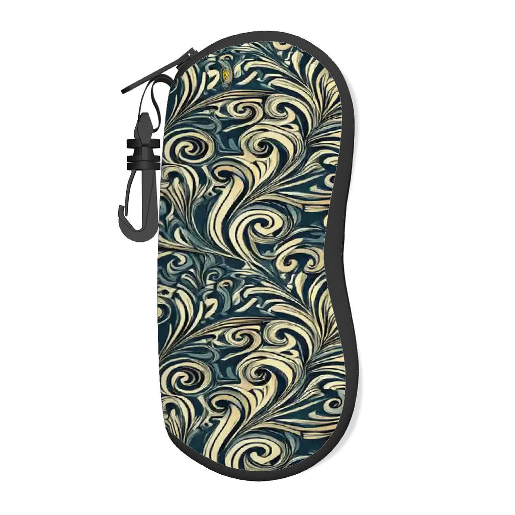 Étui à lunettes zippé en néoprène motif Volutes Baroque bleu pétrole et crème – Bagaléa

