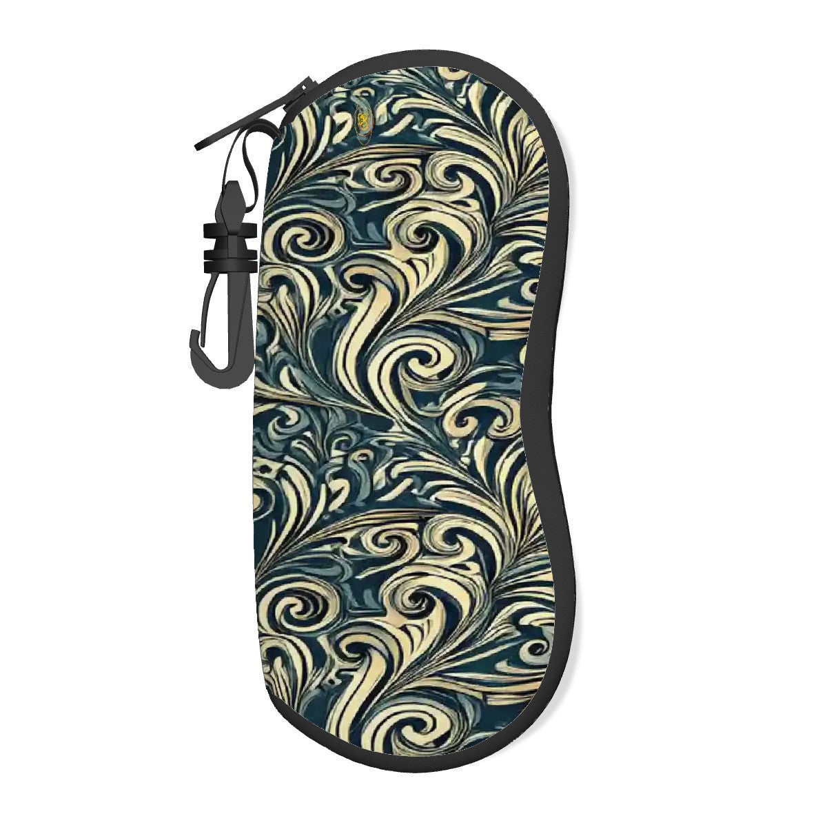 Étui à lunettes zippé en néoprène motif Volutes Baroque bleu pétrole et crème – Bagaléa

