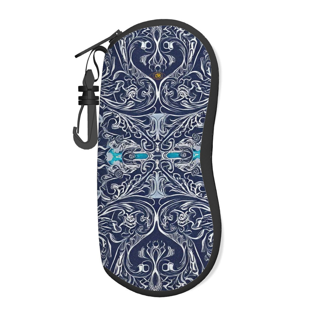 Pochette à lunettes zippée en néoprène – Motif Arabesque Baroque Marine | Bagaléa