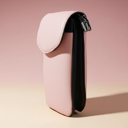 Sac À Main À Bandoulière Pour Téléphone Cellulaire Coloré en cuir châtaigne, vue élégante avec éclairage studio