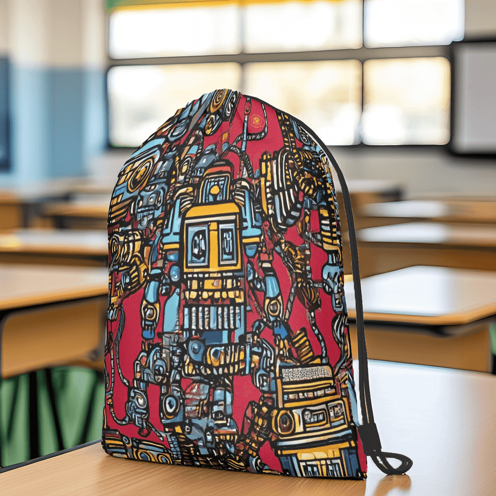 Sac à dos à cordon pour enfant avec motif robot, parfait pour des aventures intergalactiques, sans un seul faux pas !