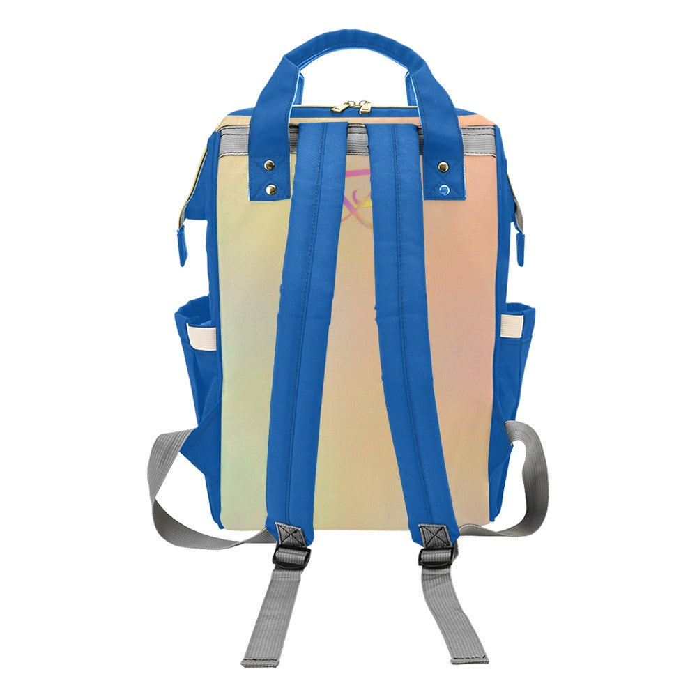 Sac à dos multiusage bleu ardoise foncé motif clair pastels idéal pour le transport des affaires des bébés pour maman