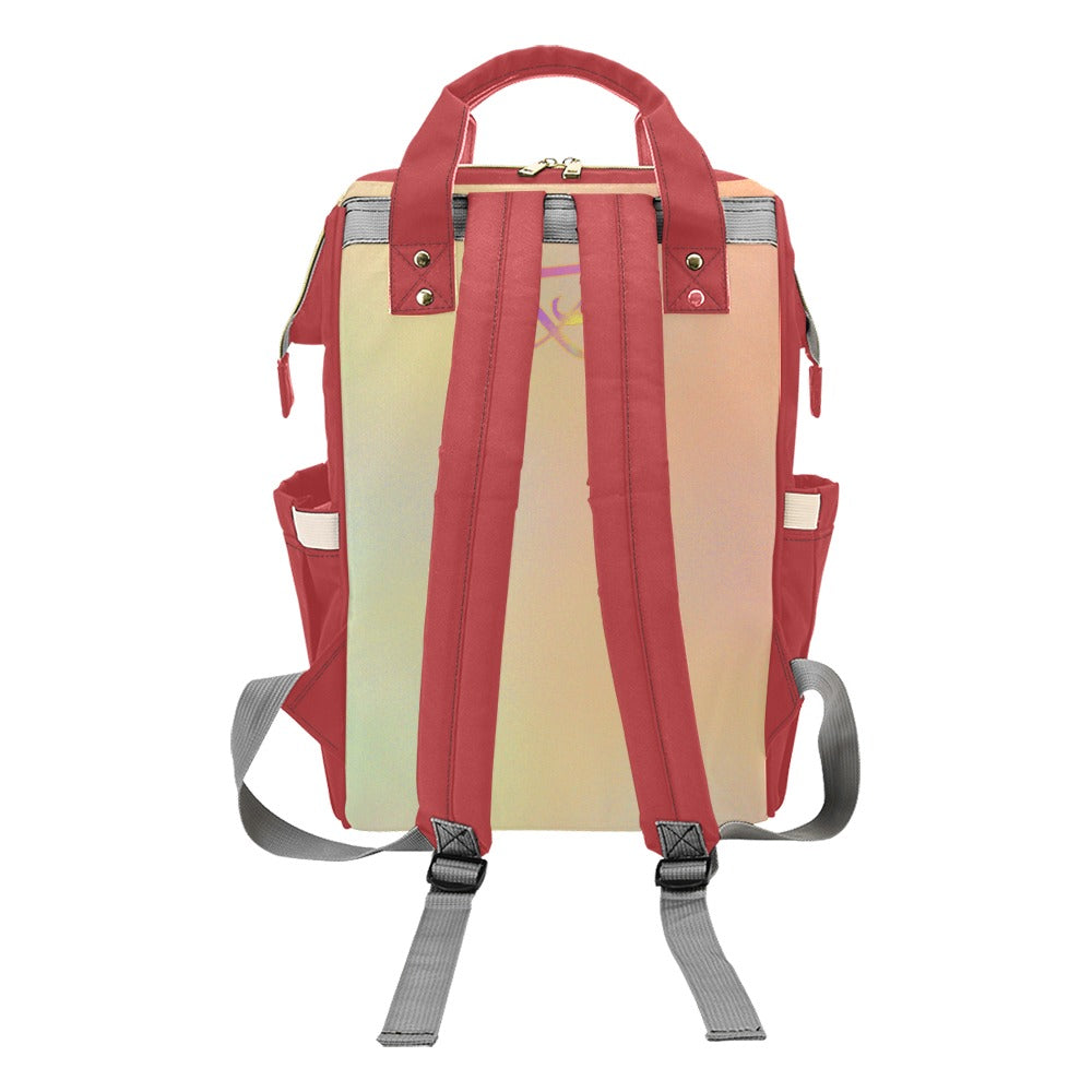 Sac à dos multiusage marron rouge motif clair pastels multi-poches Bagaléa