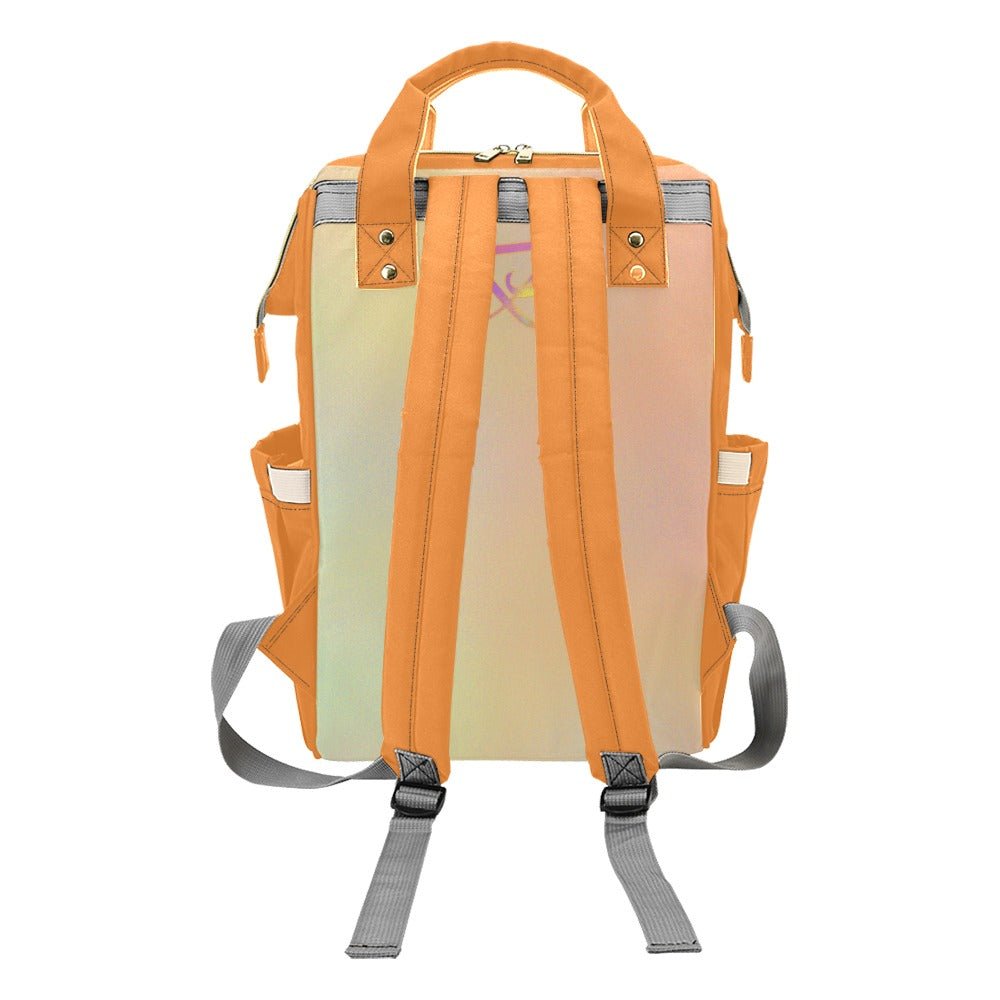 Sac à dos multiusage orange motif clair pastels multi-poche