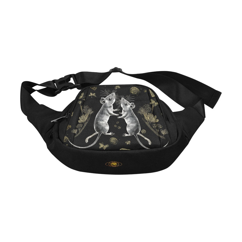 Sac banane nylon noir motif – détail compartiments – Bagaléa
