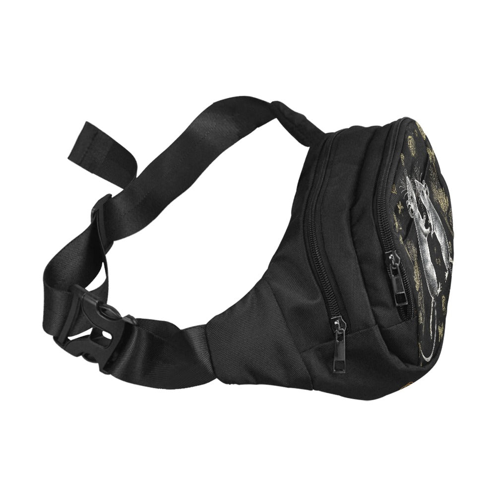 Sac banane nylon noir motif – vue de côté – Bagaléa