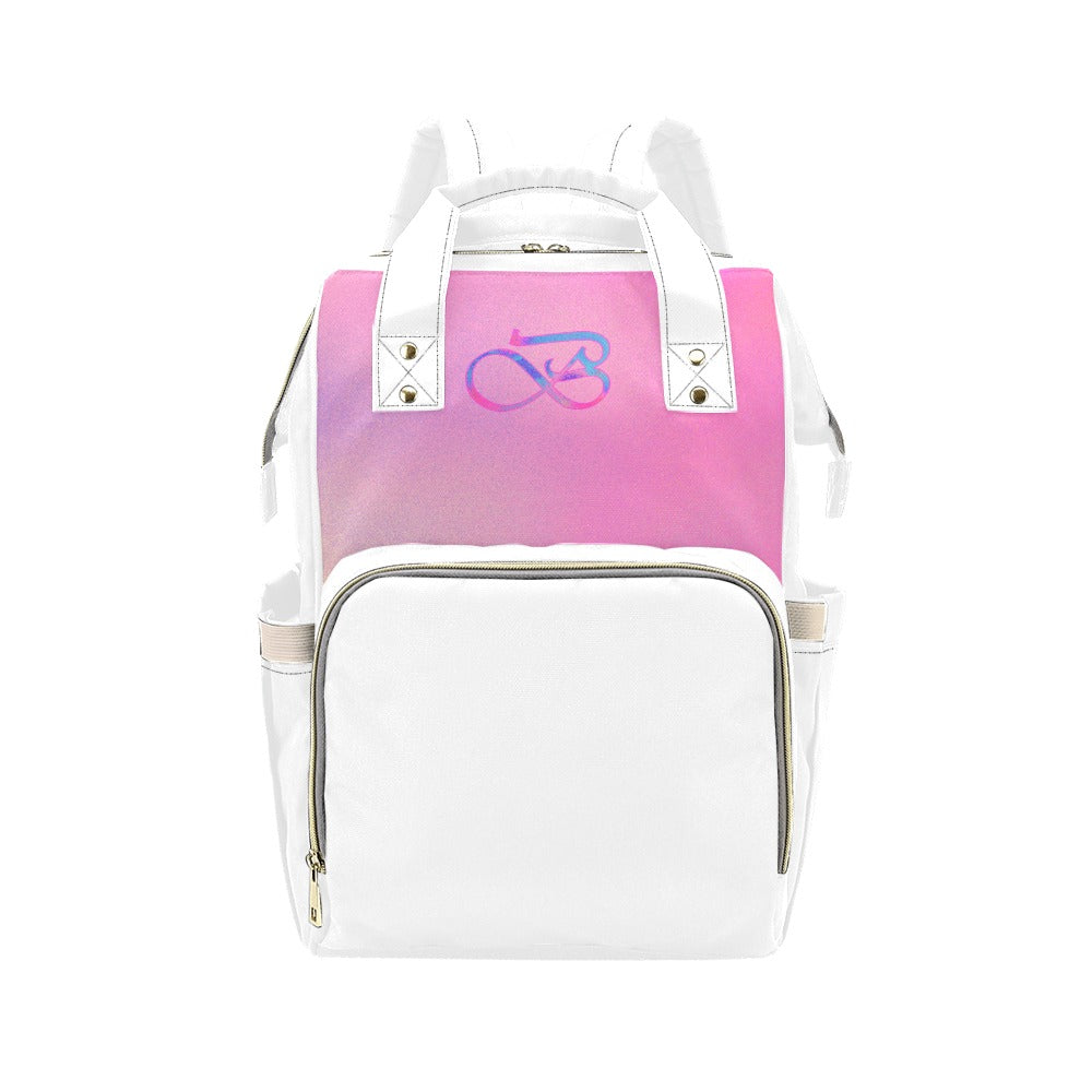 Sac à dos multiusage blanc motif rose Bagaléa avec rangements intérieurs et extérieur