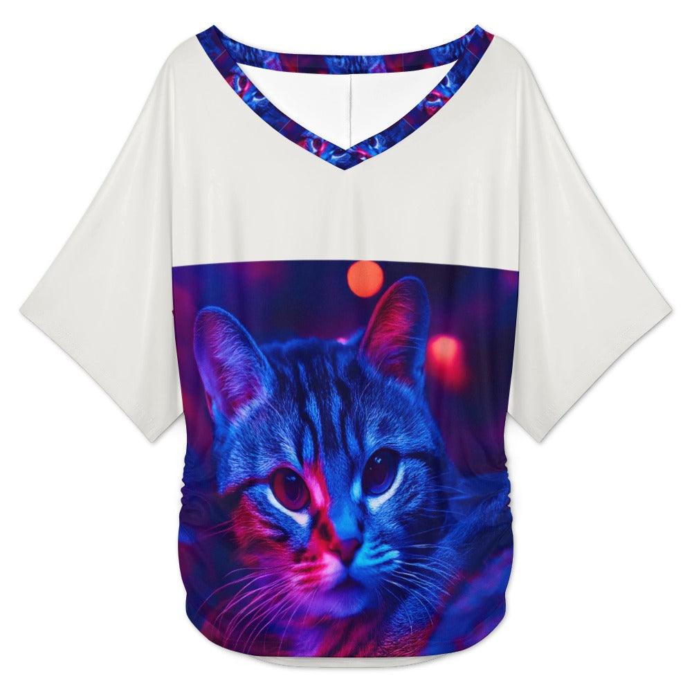 T-Shirt Col V Motif Chat