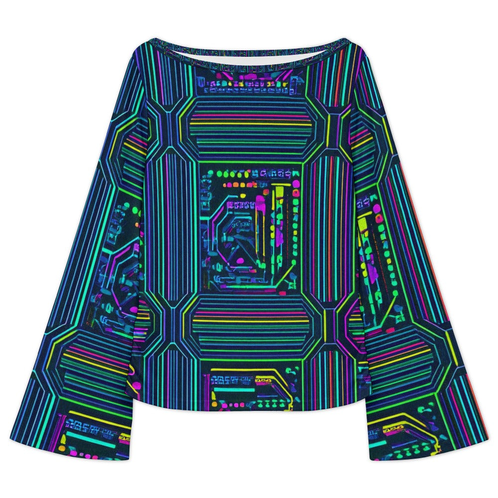 Electro Flared Sleeve Boat Neck T-Shirt 