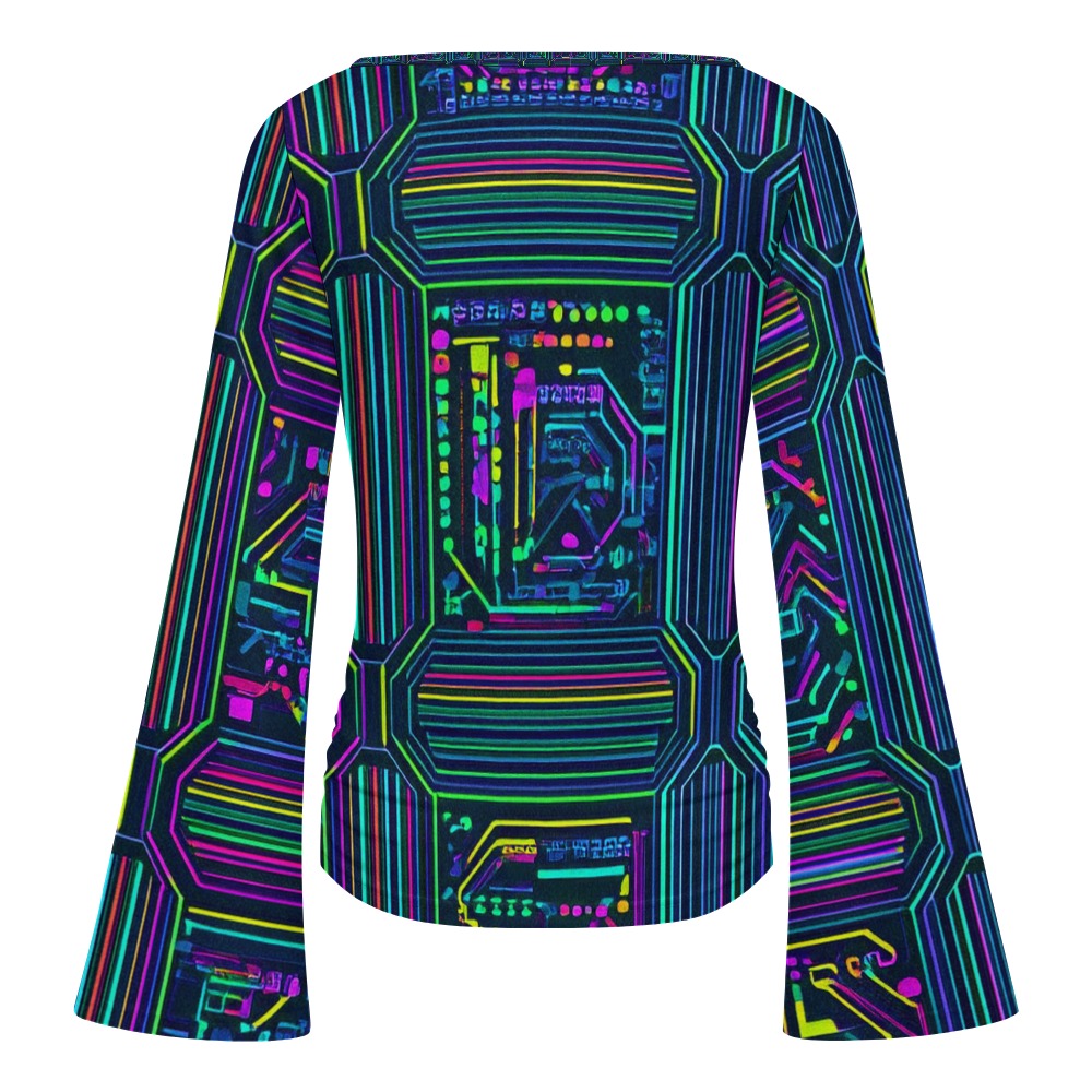 Electro Flared Sleeve Boat Neck T-Shirt 