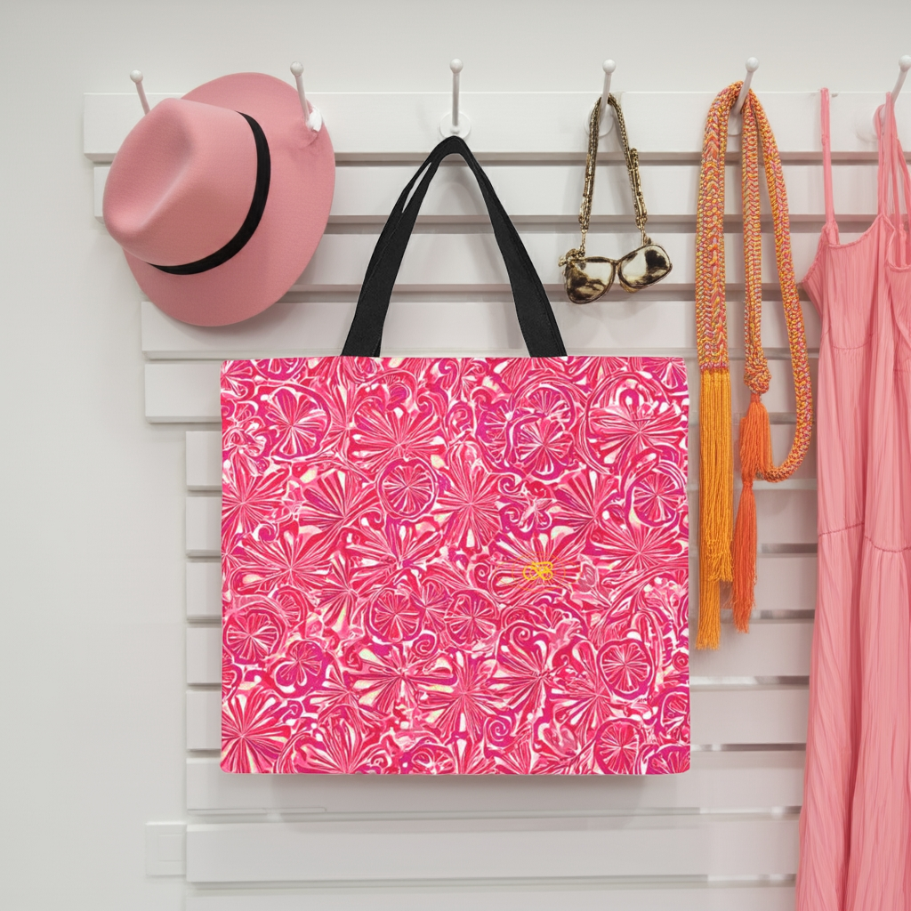Sac fourre-tout en toile imprimée  de grande capacité tons rose Inkedjoy
