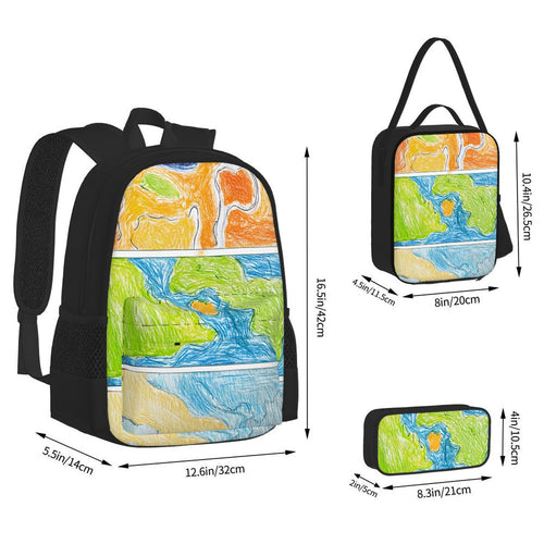 Terra Aqua 3 Bag Set - Oxford Backpack, Insulated Lunch Bag & Pencil Case