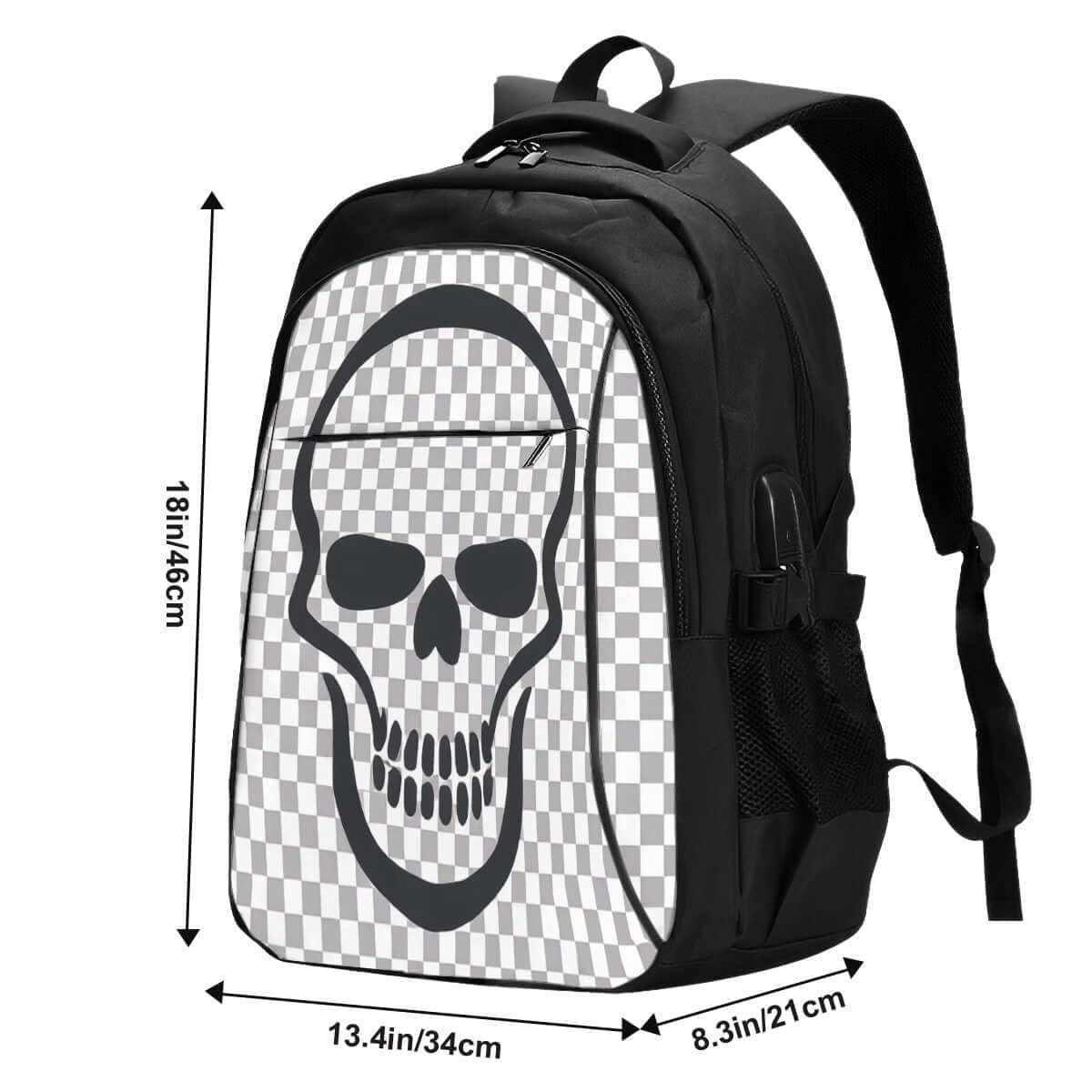 Sac à Dos Oxford avec Port USB et Motif Tête de Mort- Bagaléa
