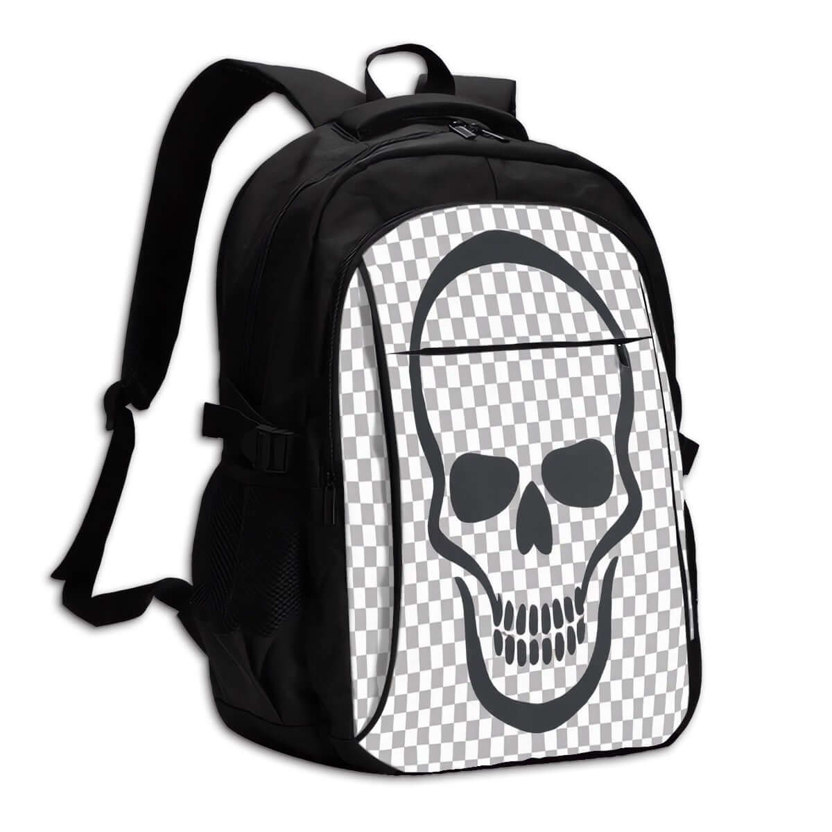 Sac à Dos Oxford avec Port USB et Motif Tête de Mort- Bagaléa