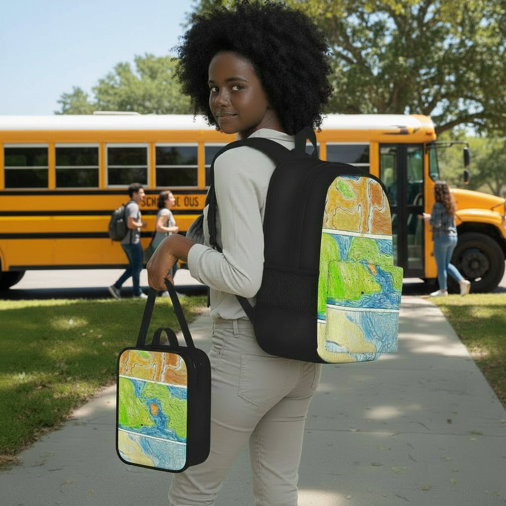 Terra Aqua 3 Bag Set - Oxford Backpack, Insulated Lunch Bag & Pencil Case