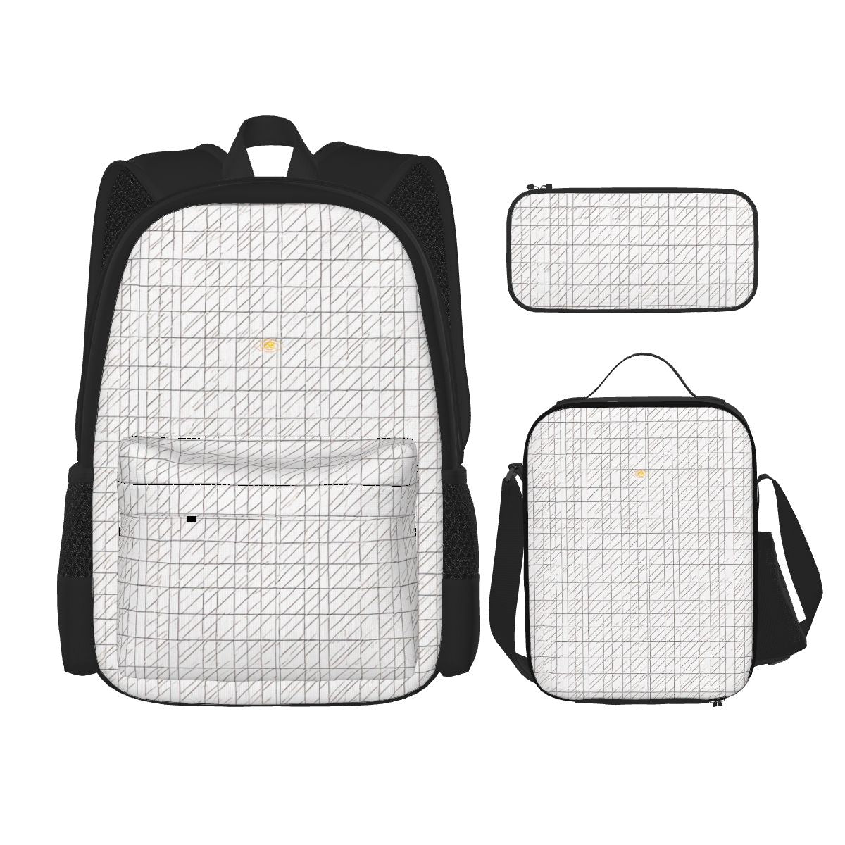 3-Piece White Canvas Bag Set – Oxford Backpack, Insulated Lunch Bag & Pencil Case