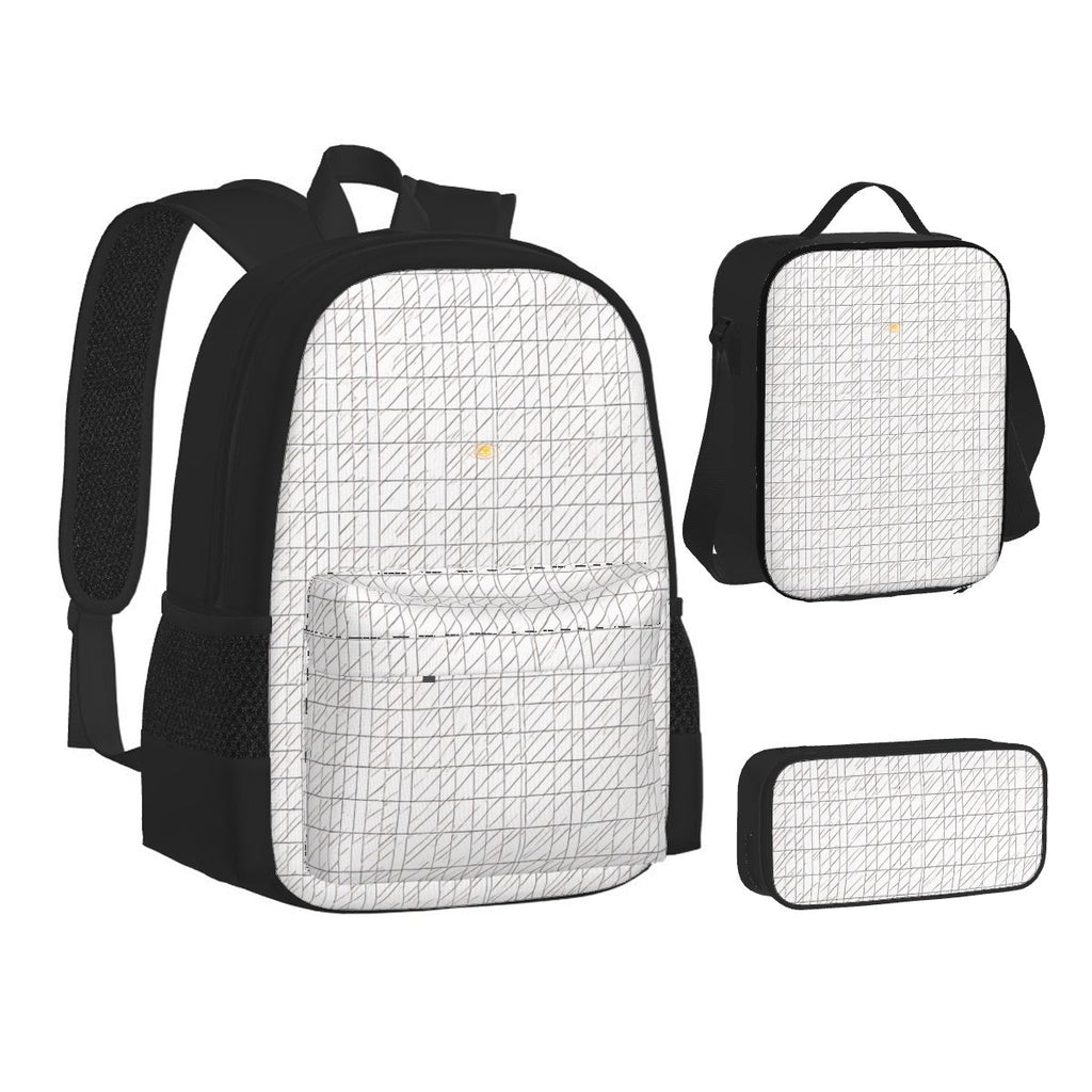 3-Piece White Canvas Bag Set – Oxford Backpack, Insulated Lunch Bag & Pencil Case