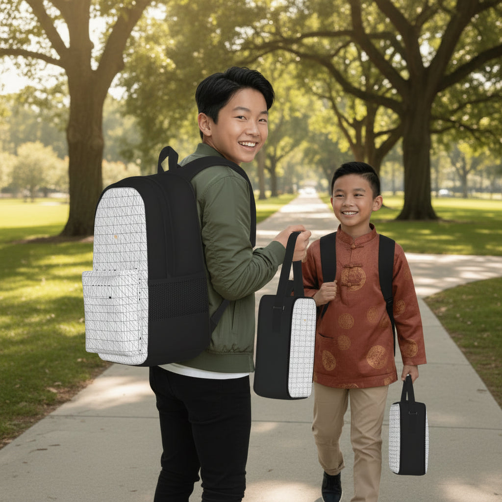 3-Piece White Canvas Bag Set – Oxford Backpack, Insulated Lunch Bag & Pencil Case