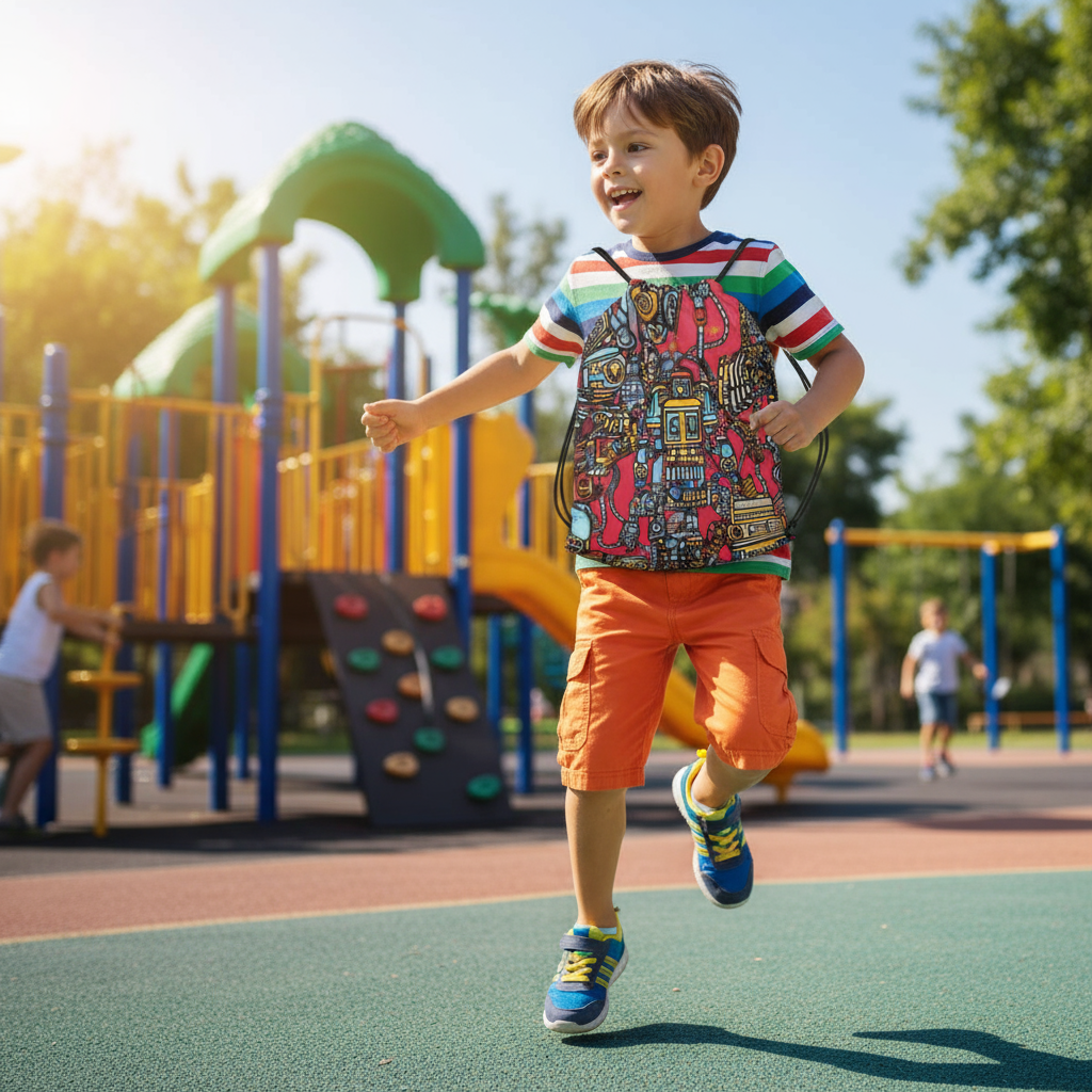 Scène enfant sac robot