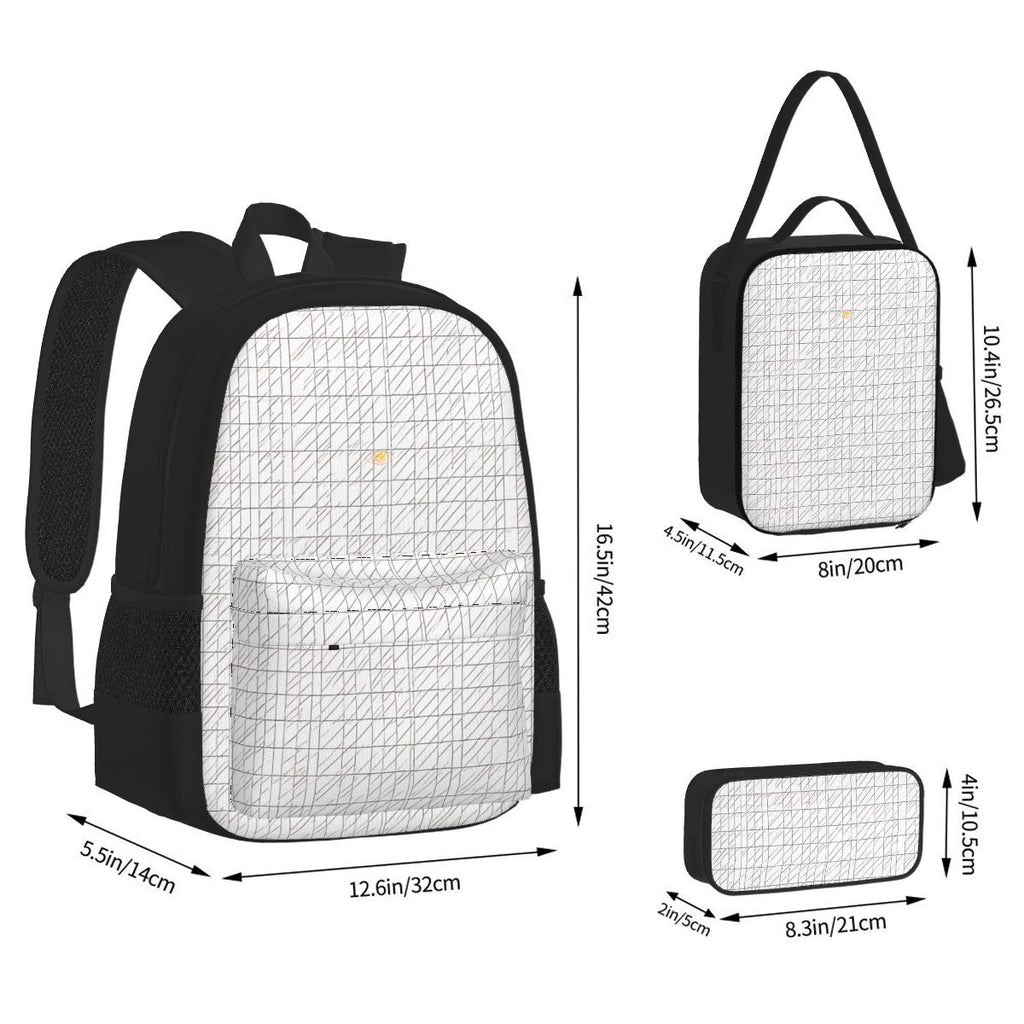 3-Piece White Canvas Bag Set – Oxford Backpack, Insulated Lunch Bag & Pencil Case