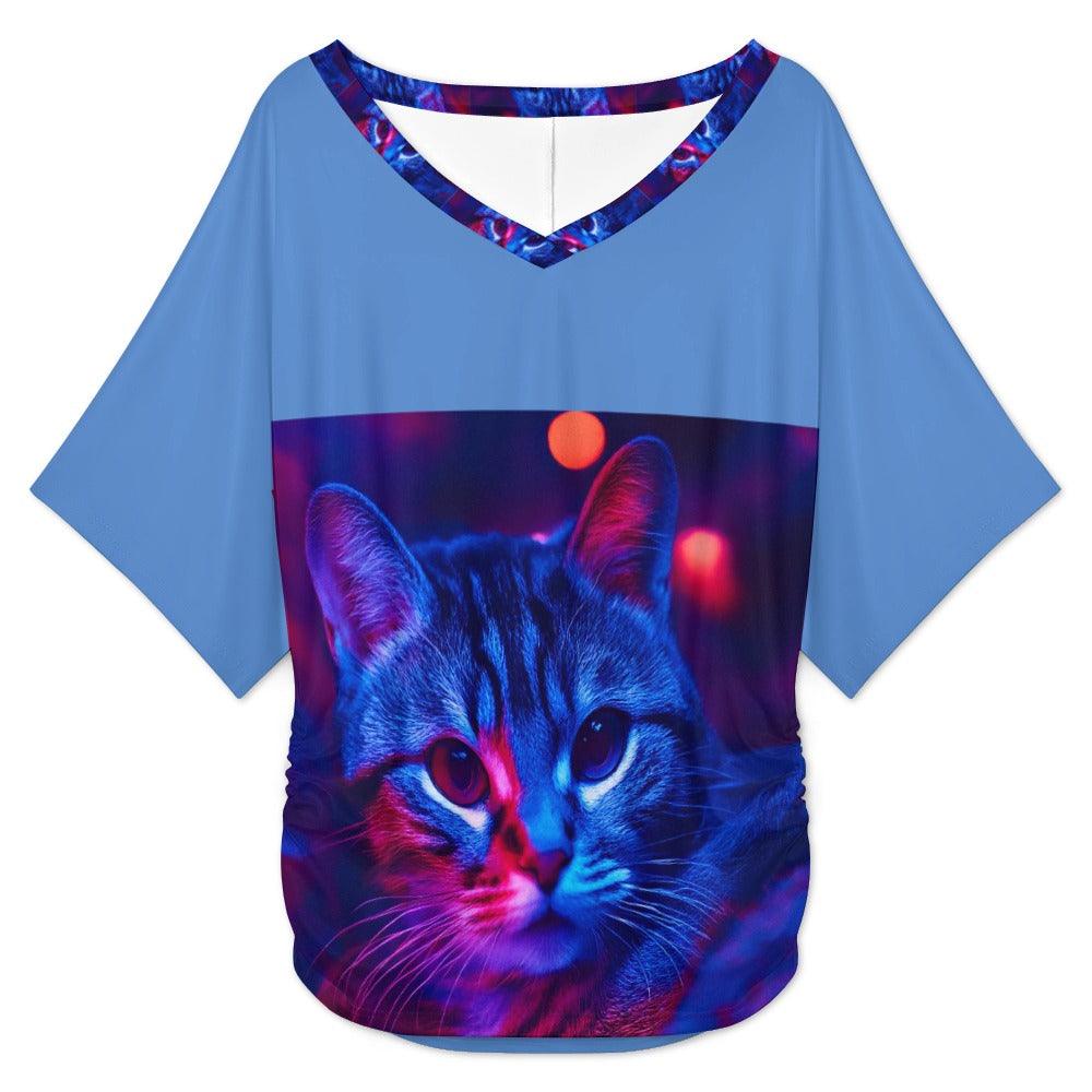 T-Shirt Col V Motif Chat