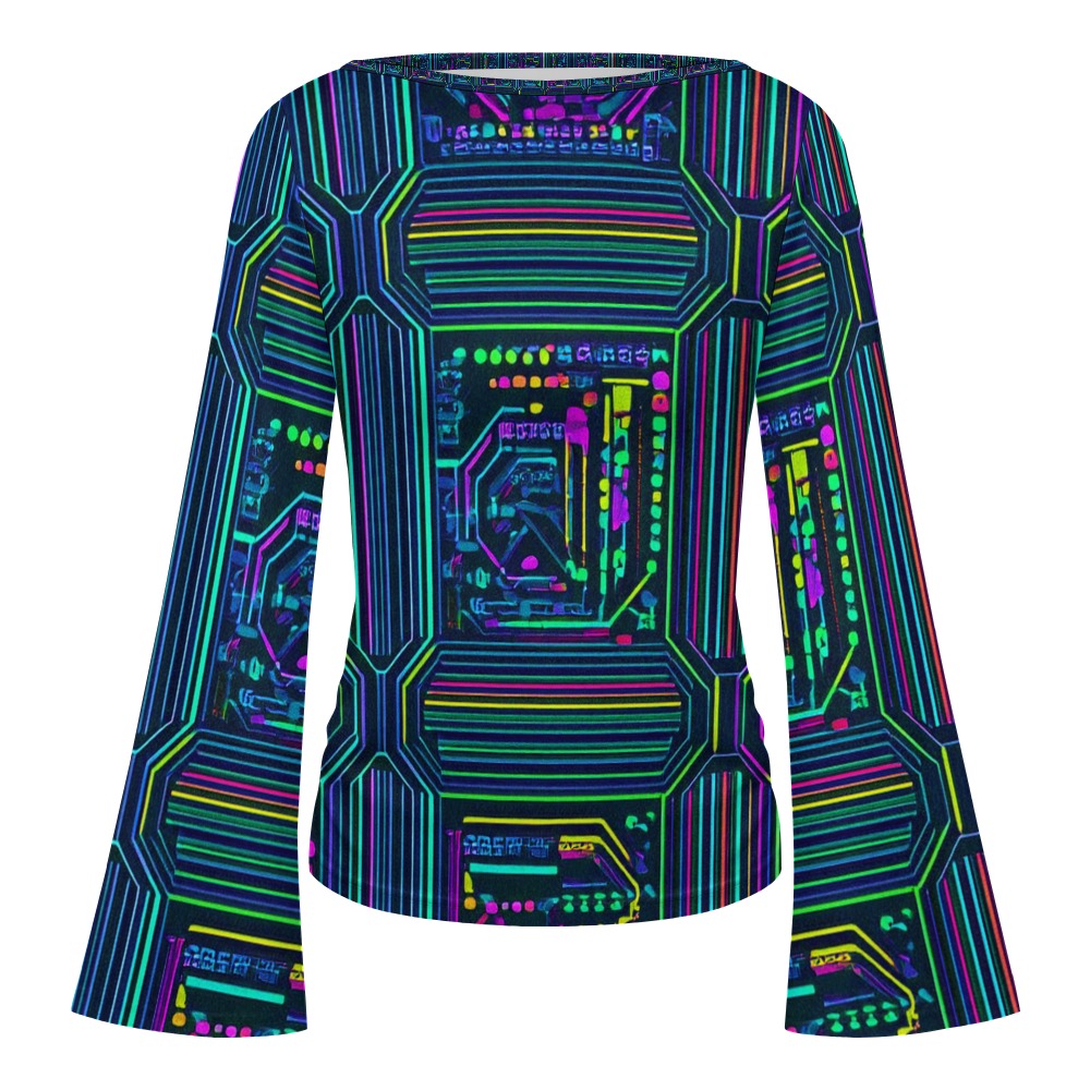 Electro Flared Sleeve Boat Neck T-Shirt 