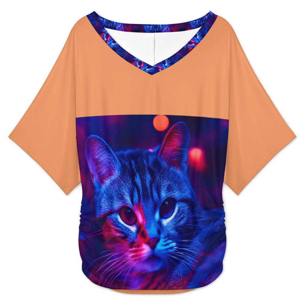 T-Shirt Col V Motif Chat